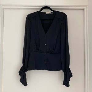 Ramy Brook Long Sleeve V Neck Blouse - Black